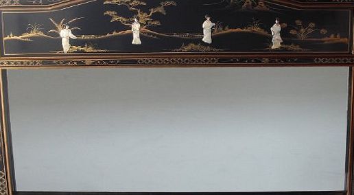 China Warehouse Direct Chinese Oriental Furniture Mirror, Large Mother of Pearl Black Lacquer Mirror