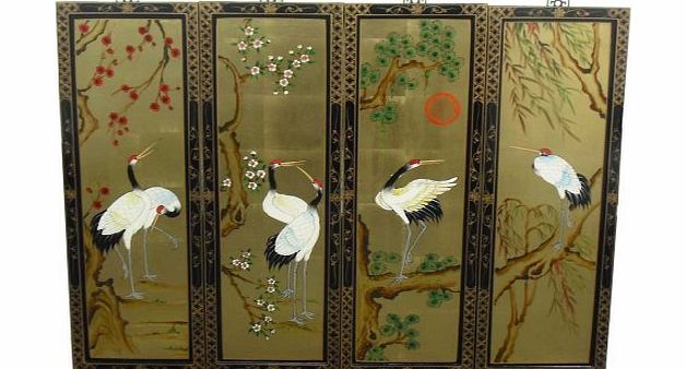 Chinese Oriental Gift & Furniture - Gold Leaf Set of 4 Wall Hangings with Cranes Design, Wall Plaques