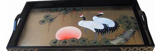 China Warehouse Direct Gold Leaf Tray With Cranes Design, Oriental Chinese Furniture 