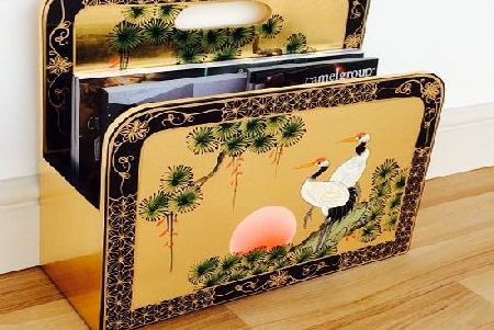 China Warehouse Direct Oriental / Chinese Furniture, Gifts amp; Accessories - Gold Leaf Magazine Rack with Hand Painted Cranes Design
