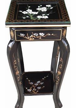 Oriental Chinese Furniture - Blossom Hand Painted Plant Stand With Glass