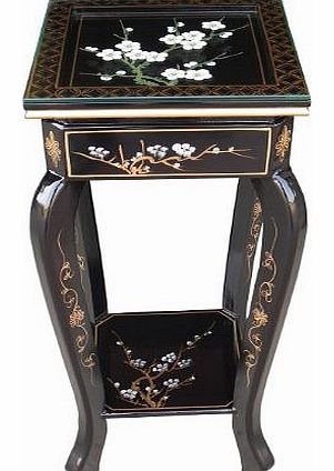 Oriental Chinese Furniture - Blossom Hand Painted Plant Stand With Glass
