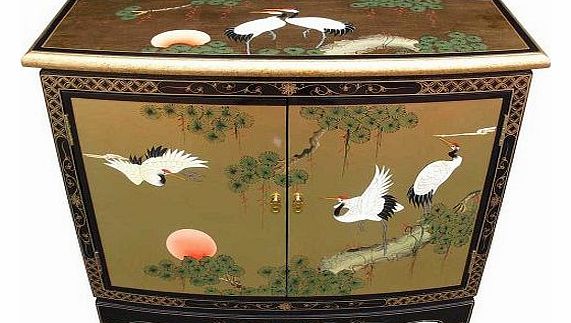 Oriental Chinese Furniture - Gold Leaf 2 Door Hall Cabinet with Cranes Design