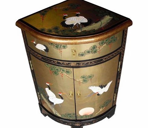 China Warehouse Direct Oriental Chinese Furniture - Gold Leaf Corner Cabinet with Cranes Design