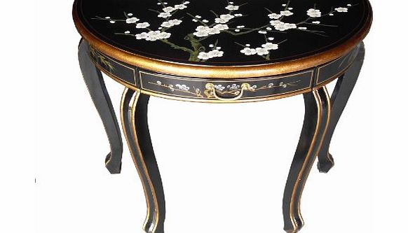 China Warehouse Direct Oriental Chinese Furniture -Black Lacquer Half Moon Table in Blossom Design