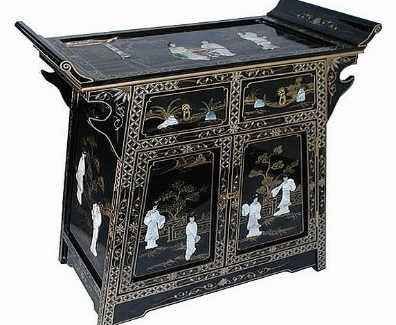 Chinese Oriental Furniture Altar Cabinet Chinese Furniture, Black Lacquer Altar Cabinet with Genuine Mother of Pearl, Oriental Furniture