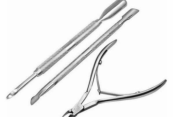 chinkyboo 3 Stainless Steel Nail Cuticle Spoon Pusher Remover Cutter Nipper Clipper