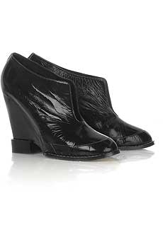 Patent wedge shoe boots