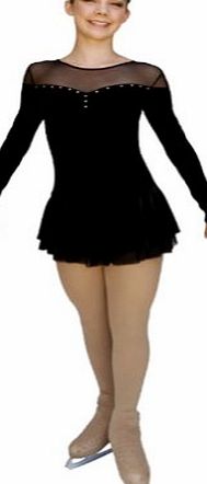 ChloeNoel Girl Black Velvet Mesh Ice Skating Dress Age 8-10