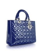Lady Dior Large Blue Patent Leather Top Handle Bag