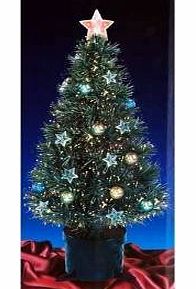BEAUTIFUL CHRISTMAS TREE OF 32`` IN GREEN FIBRE OPTIC WITH STARS AND BAUBLES