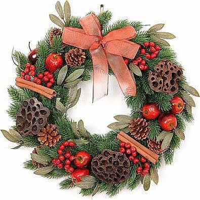Christmas Pine Cone and Ribbon Wreath - 50cm