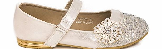 Christopher Natalia Velcro Strap Designer Shoes for Weddings Parties Discos For Girls With Sparkly Dimantes White Size 28