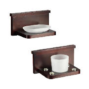 Dark Wood Toothbrush Holder, Tumbler &