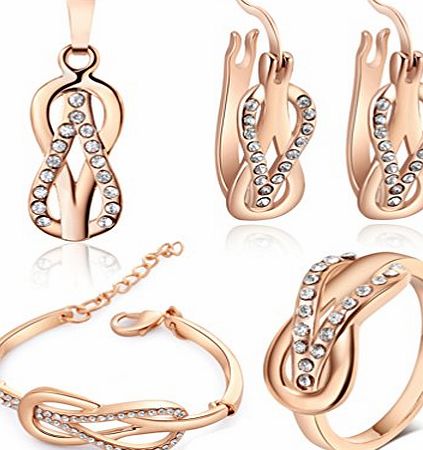 CHUNLAN INC High quality Womens elegant rose gold plated necklace earrings bracelet ring suit