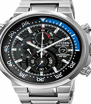 Citizen Endeavor Mens Quartz Watch with Black Dial Chronograph Display and Silver Stainless Steel Bracelet CA0440-51E