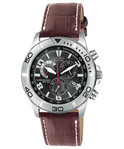 Gents Eco Drive Chronograph Leather Watch