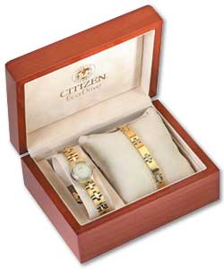 Citizen Ladies Eco Drive Gold Plated Watch & Bracelet Set
