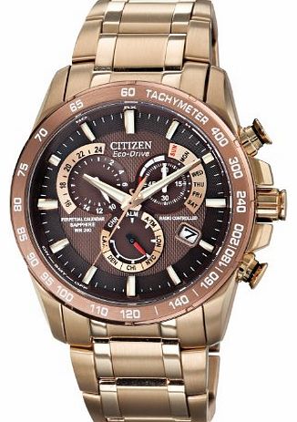 Watch Perpetual Chrono A.T Mens Quartz Watch with Brown Dial Analogue Display and Rose Gold Stainless Steel Rose Gold Plated Bracelet AT4106-52X