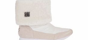 CK Beige leather and faux fur ankle boots