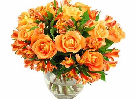 Clare Florist Orange Rosmeria Splendid Roses and Alstroemeria Fresh Flower Bouquet