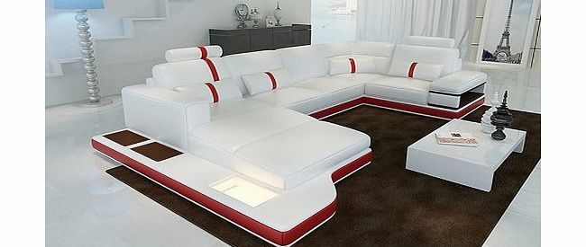 Clarenzio Lonzo Sectional Designer Leather Sofa with built in lamp