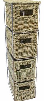 Woodluv 4 Drawer Seagrass Tower Storage Unit With Chrome Wire Fram