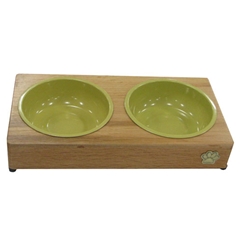 Classic Collection Wooden Dog Feeding Tray and Stainless Steel Bowls by Classic Collection