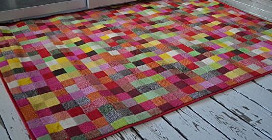 Pixel rug, 120x160cm. Retro Hard wearing Modern. Blue edging