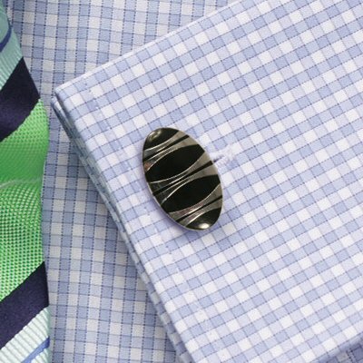 classic Cufflinks - Black Silver Oval