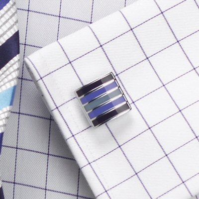 classic Cufflinks - Blue Striped Square