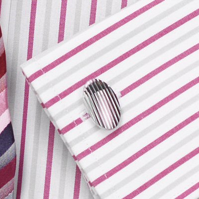 classic Cufflinks - Silver Striped Oval