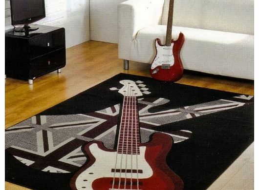 Boys Rock black guitar rug, 160x225cm. Retro