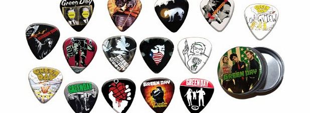 Classic Rock Guitar Green Day 15 X Guitar Picks with Tin ( Gold Range Plectrums )