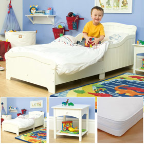 Toddler Bed, Bedside Table and Open Coil Cool Flow Mattress - SAVE andpound;25