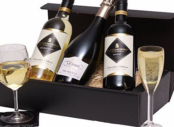 Clearwater Hampers The Mixed Trio Wine Gift - Red, White amp; Prosecco Wines - Three Bottle Wine Selection