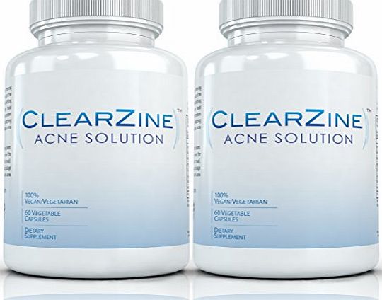 Clearzine (2 Bottles) - The Top Rated Acne Treatment Pill. Eliminates Acne, Blackheads, Redness, Blotchiness a