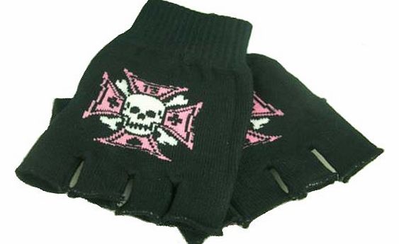 Cleo Magic Fingerless Gloves White Skull Free Size Cross