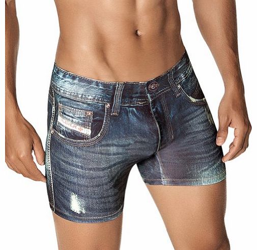 Clever Moda Denim Jean Boxer, Mens Underwear, Blue. (L)