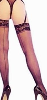 Clfd BLACK SHEER SEAMED STOCKINGS with LACE TOPS (m)
