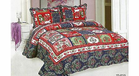 clicktostyle NEW LUXURY QUILTED COTTON PATCHWORK GREEN-RED COLOUR BED SPREADS THROWS PILLOW SHAMS BEDDING SETS