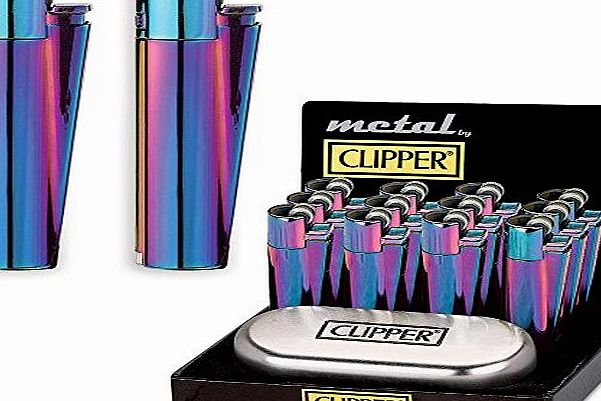 Solid Metal Flint Ignition Clipper Lighter ``NEW MIX COLOUR BLUE GREEN PURPLE `` - Brushed Chrome Finish - Comes in Embossed Presentation Tin - by VELSON