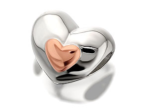 9ct Rose Gold And Silver Heart Bead Charm