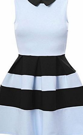 ClothesFactor21 Womens Striped Collared Pleated Skater Dress (E2085 / B269)