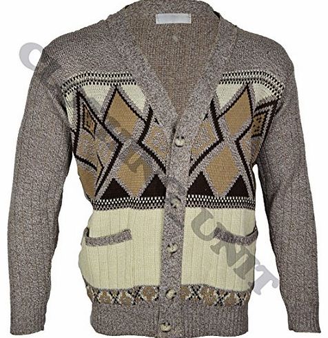 Clothing Unit Mens Classic Button Cardigan Argyle Grandad S M L XL (Small, Beige)