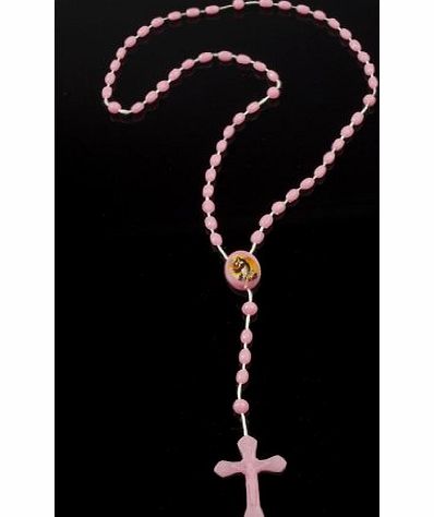 Fluorescent Cross Necklace Rosary Crucifix Neon Necklaces Jewellery (Plastic - Light Pink)