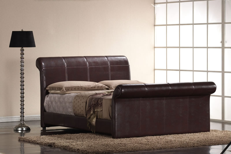 Rome Faux Leather Sleigh Bedstead,
