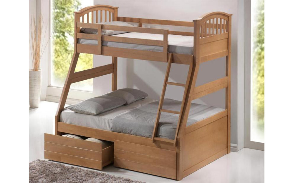 Cloud 9 Three Sleeper Wooden Bunk Bed, Double, 1