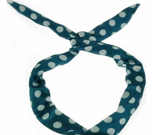 Wire headband Stylish Retro Wire Hair Band Women Head Hair Band (Big Dot Teal Blue&White)