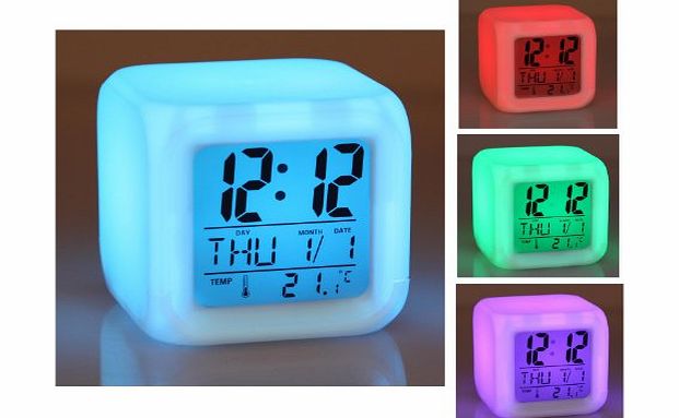 Cube 7 color LED CLOCK with LCD digital display and alarm clock , Calendar , Alarm function and integrated thermometer different colors , in exchange , Multi-function watch multi-function alarm clock 